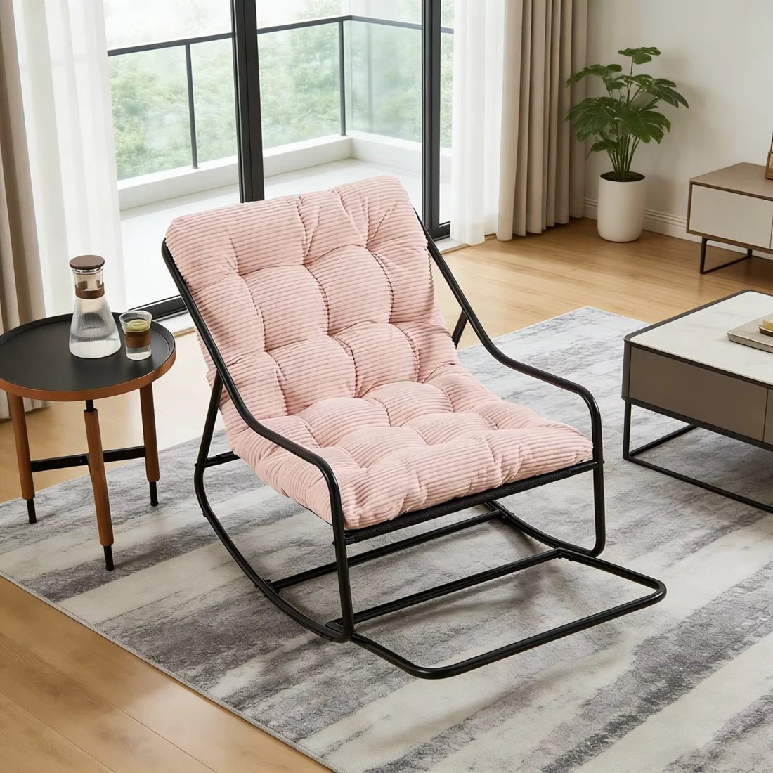 SVIKA - Rocking Chair Corduroy Capitonné & Cadre Métal Noir