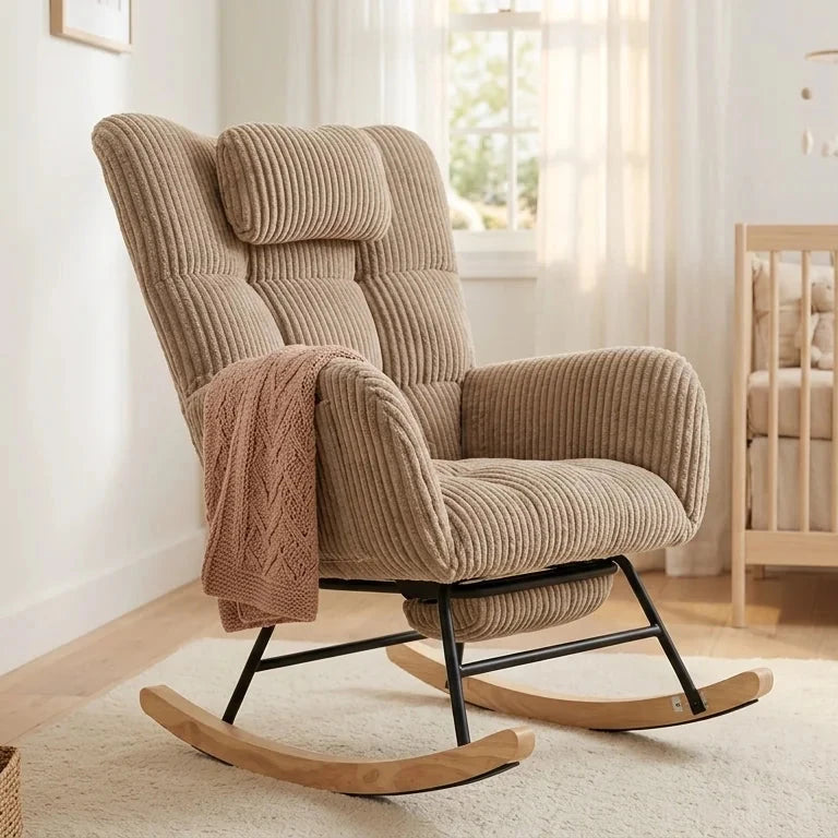 OLENA - Rocking Chair Cocon Velours Côtelé & Repose-Pieds