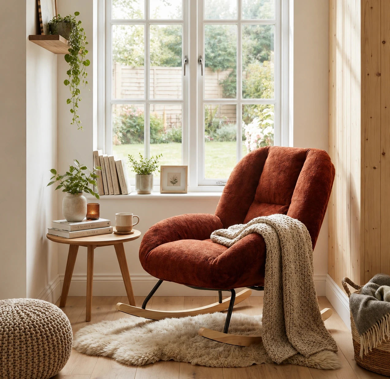 ANGORA - Fauteuil à Bascule Scandinave en Tissu Chenille