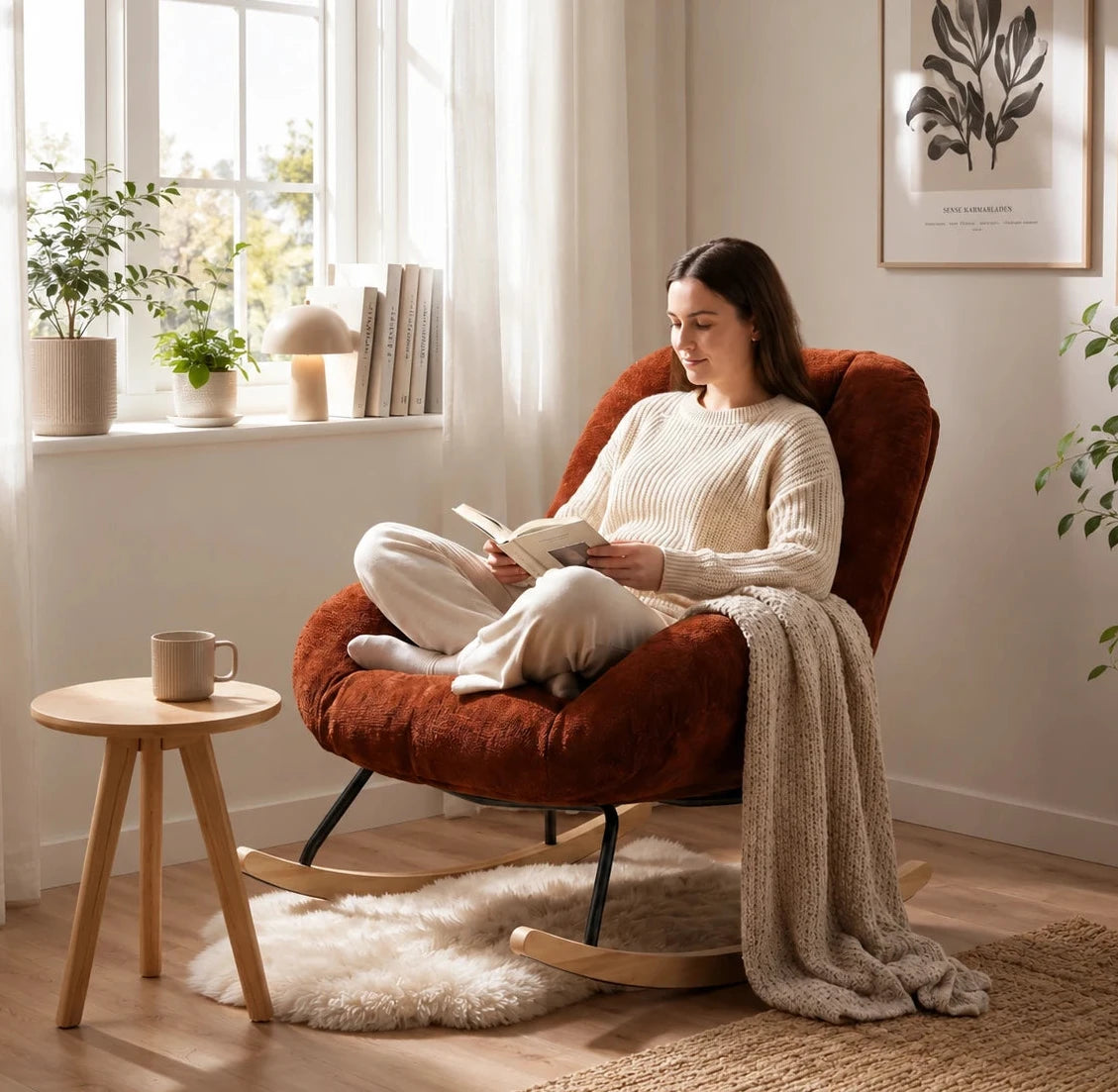 ANGORA - Fauteuil à Bascule Scandinave en Tissu Chenille