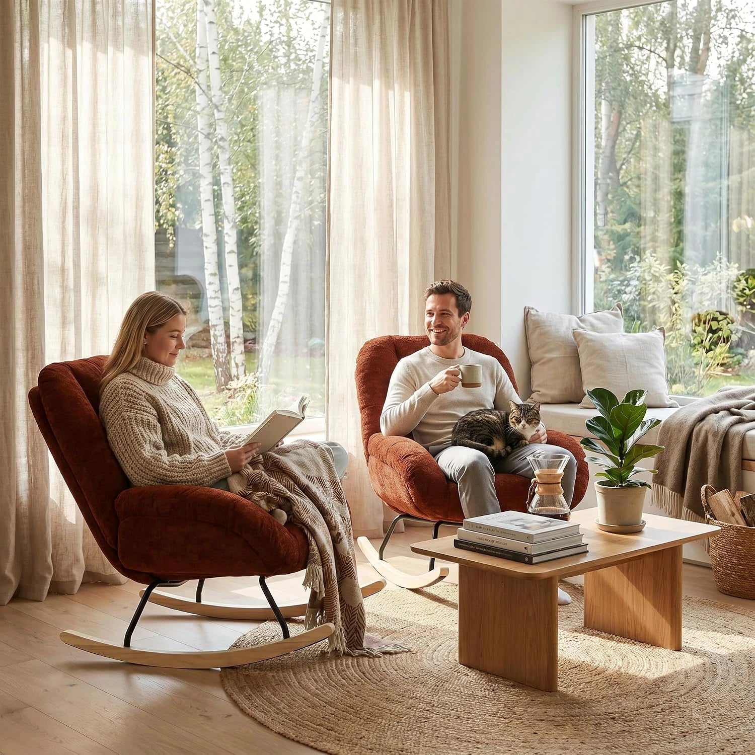 ANGORA - Fauteuil à Bascule Scandinave en Tissu Chenille