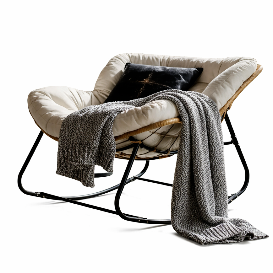 BOLMO - Rocking Chair Cocon Rotin & Métal - Oscille