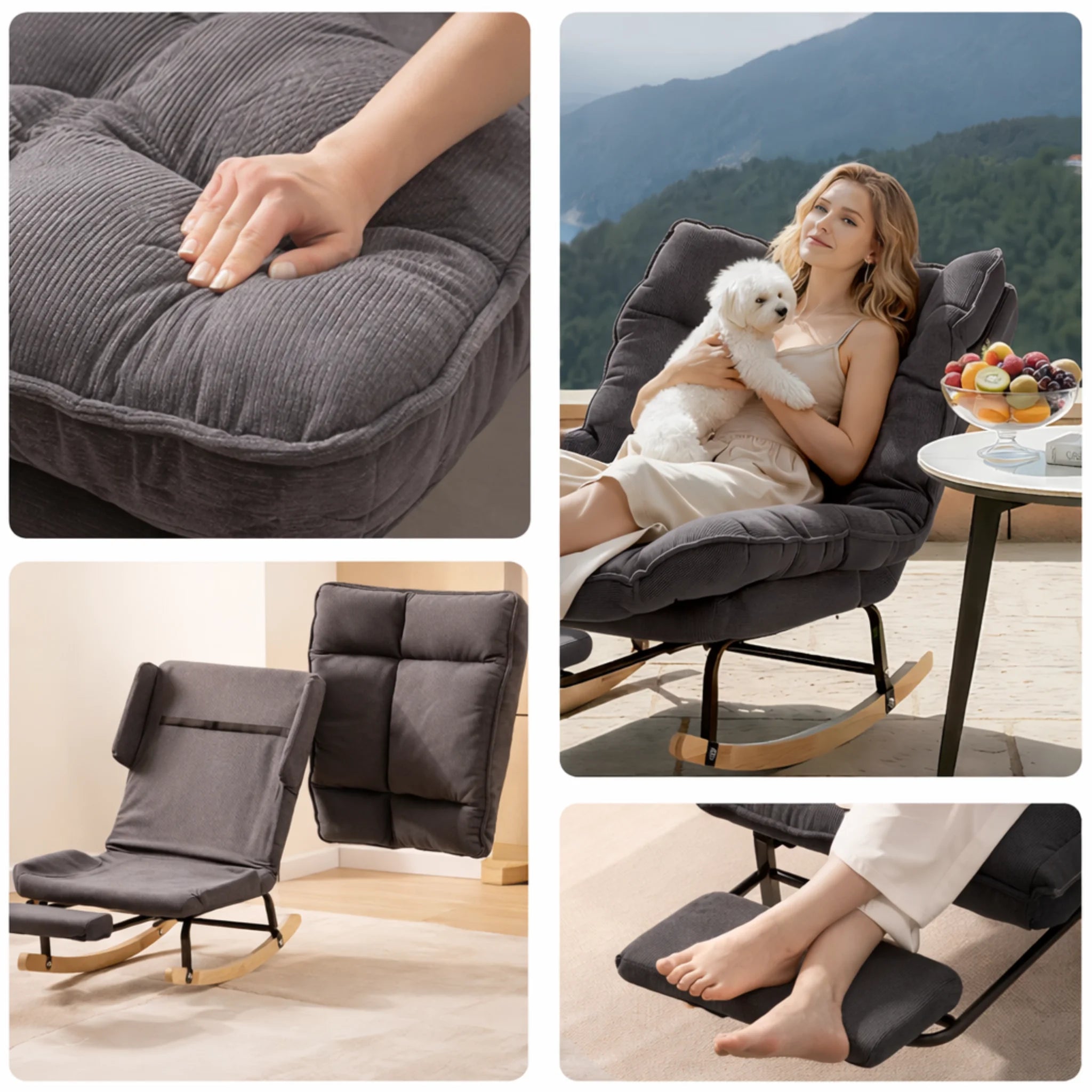 FLEKT - Rocking Chair Inclinable Corduroy & Repose-Pieds - Oscille