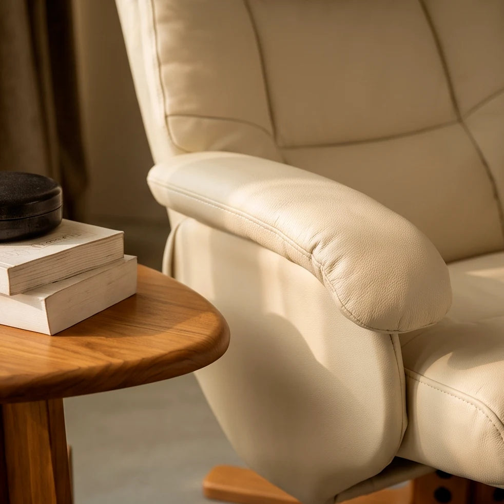 OSLO – Fauteuil Relax Pivotant 360° avec Repose-pieds, Similicuir Beige