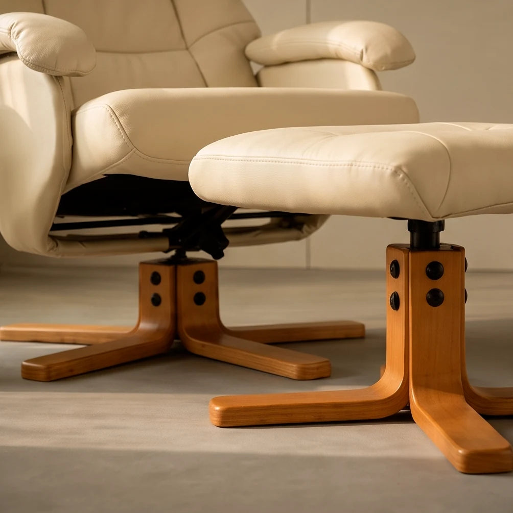 OSLO – Fauteuil Relax Pivotant 360° avec Repose-pieds, Similicuir Beige