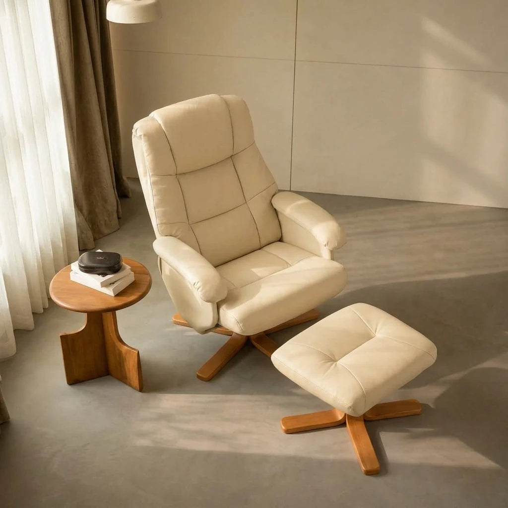 OSLO – Fauteuil Relax Pivotant 360° avec Repose-pieds, Similicuir Beige