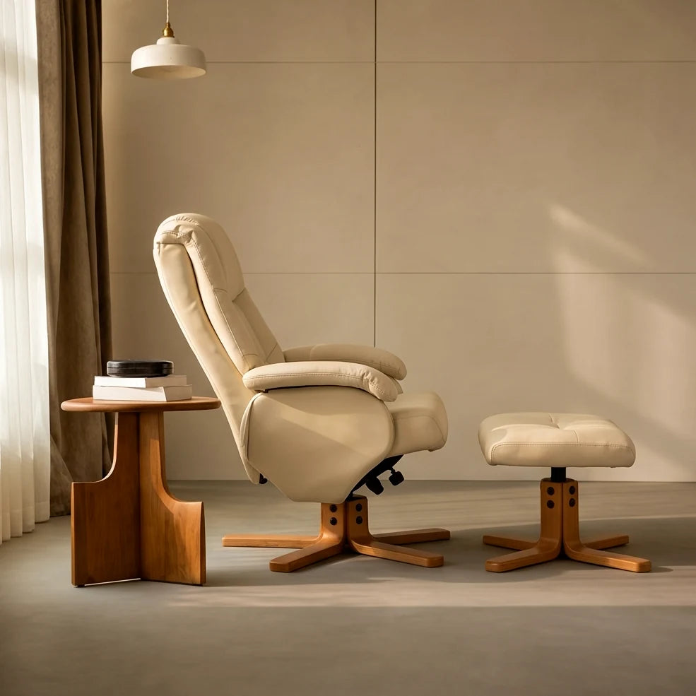 OSLO – Fauteuil Relax Pivotant 360° avec Repose-pieds, Similicuir Beige