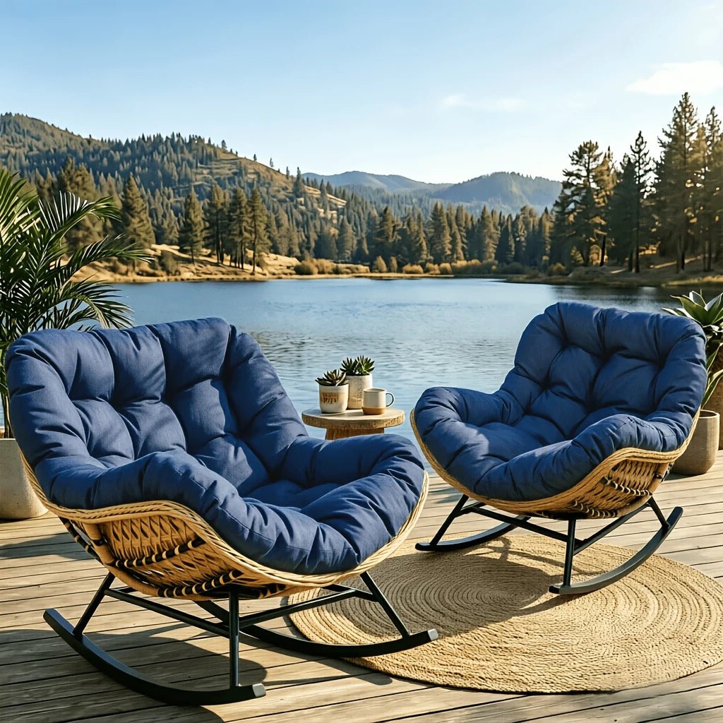 BALIA – Fauteuil à Bascule Papasan Rotin Plein & Coussin Épais