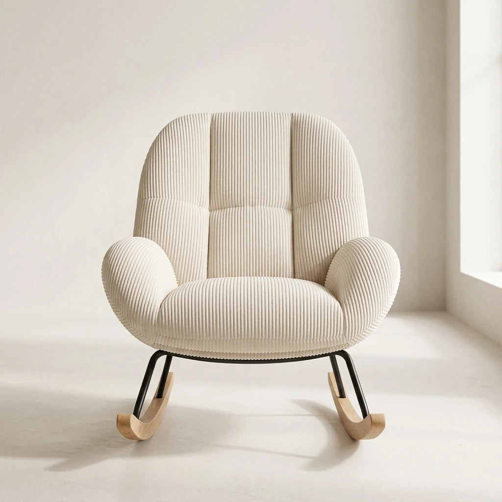 MERINO - fauteuil à bascule scandinave velours côtelé, vue de face