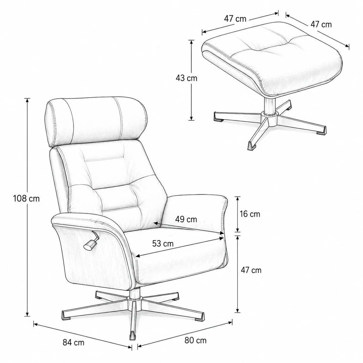 LAGOM – Fauteuil Relax Pivotant avec Repose-pieds et Têtière Réglable, Noir