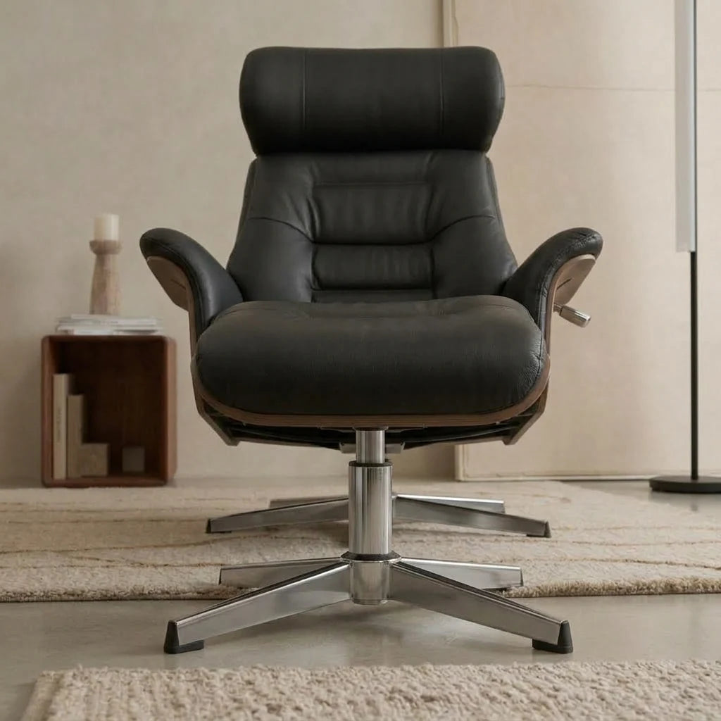LAGOM – Fauteuil Relax Pivotant avec Repose-pieds et Têtière Réglable, Noir