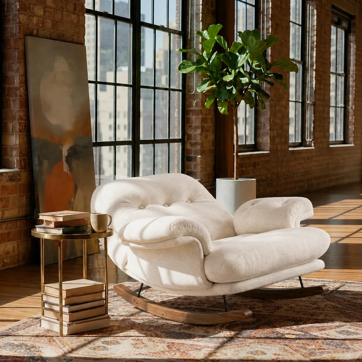 NIMBA - rocking chair cocon XXL blanc crème, dossier incliné