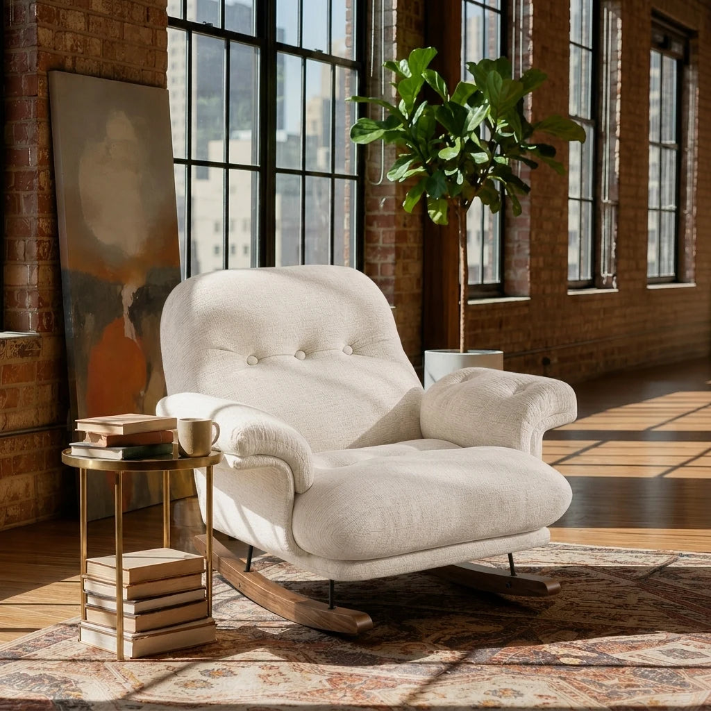 NIMBA - rocking chair cocon XXL chenille coloris blanc crème