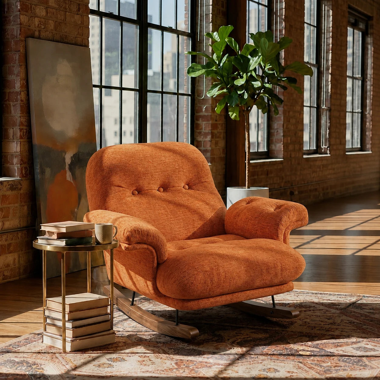 NIMBA - rocking chair cocon XXL chenille coloris orange