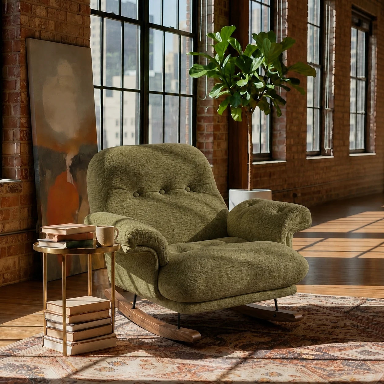 NIMBA - rocking chair cocon XXL chenille coloris vert olive