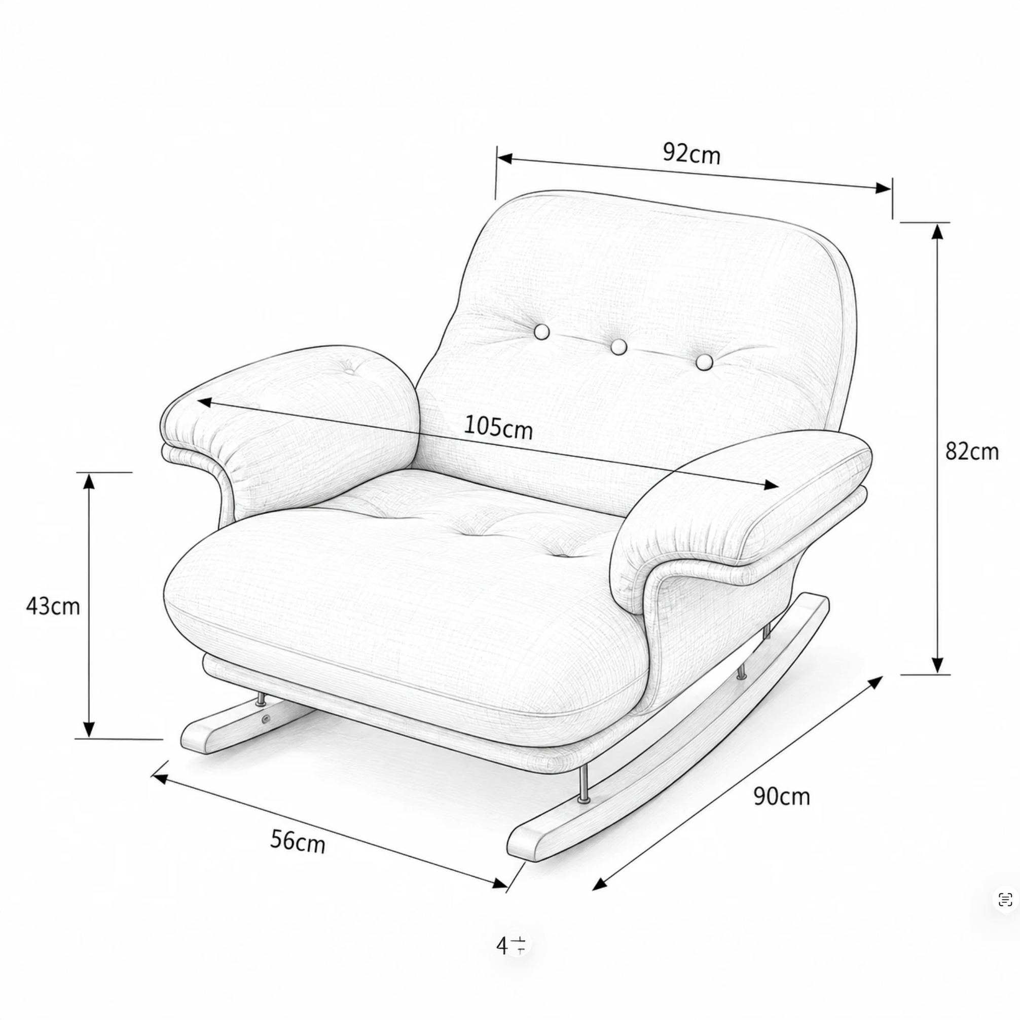 NIMBA - rocking chair cocon XXL, schéma des dimensions