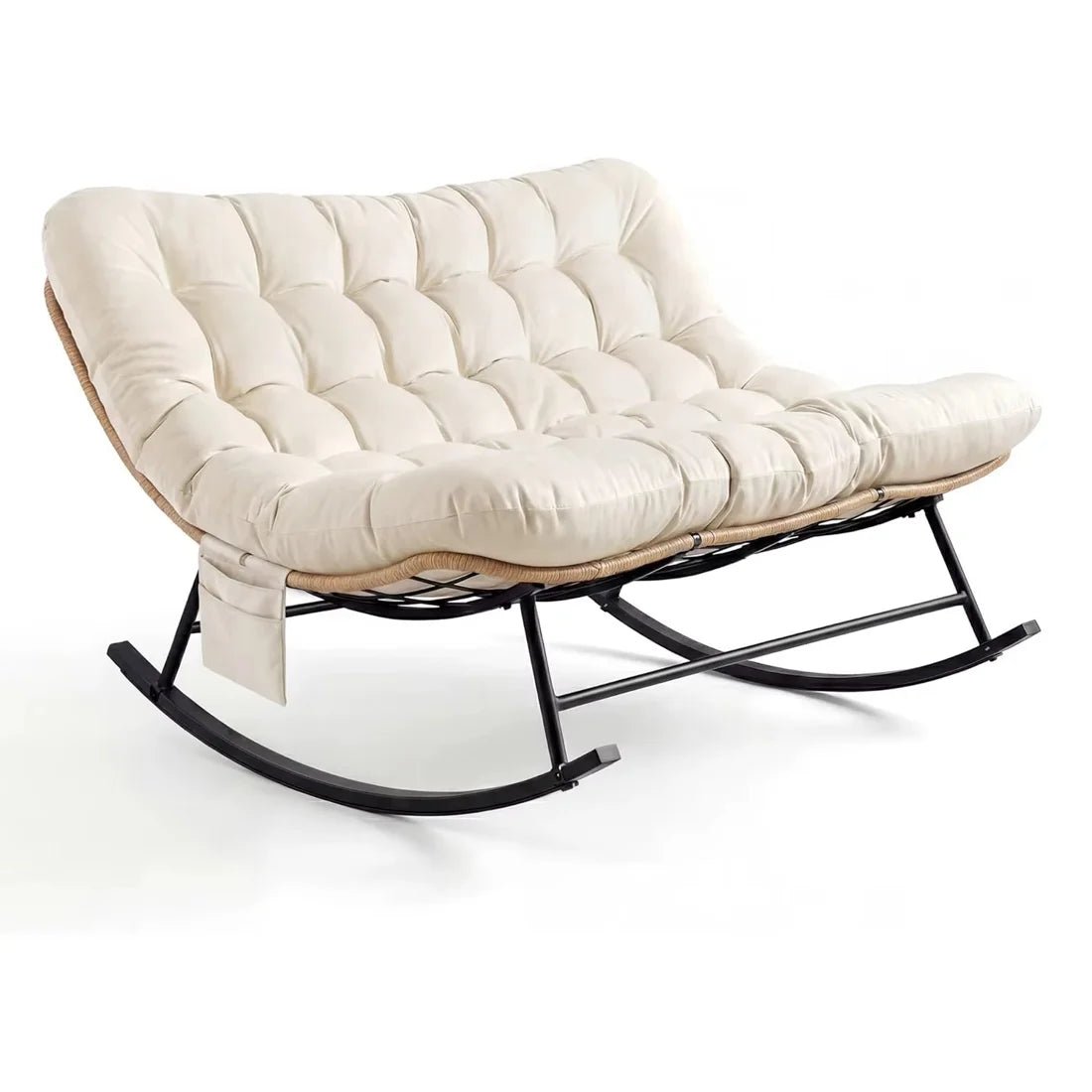 DOVA - Rocking Chair Rotin 2 Places Coussin XXL - Oscille