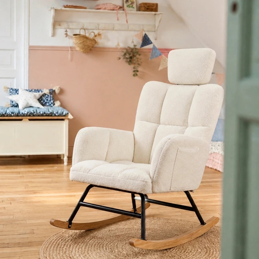 NORKA – Rocking Chair Ultra Doux Appui-Tête & Accoudoirs