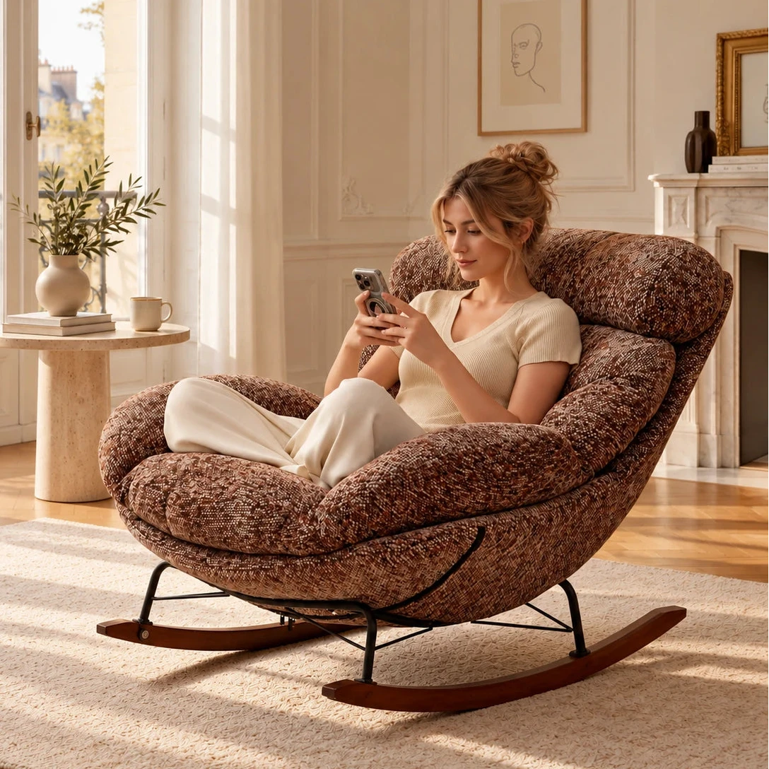 BOUNCI - Rocking Chair Lounge XXL Ultra Rembourré avec Repose-Pieds