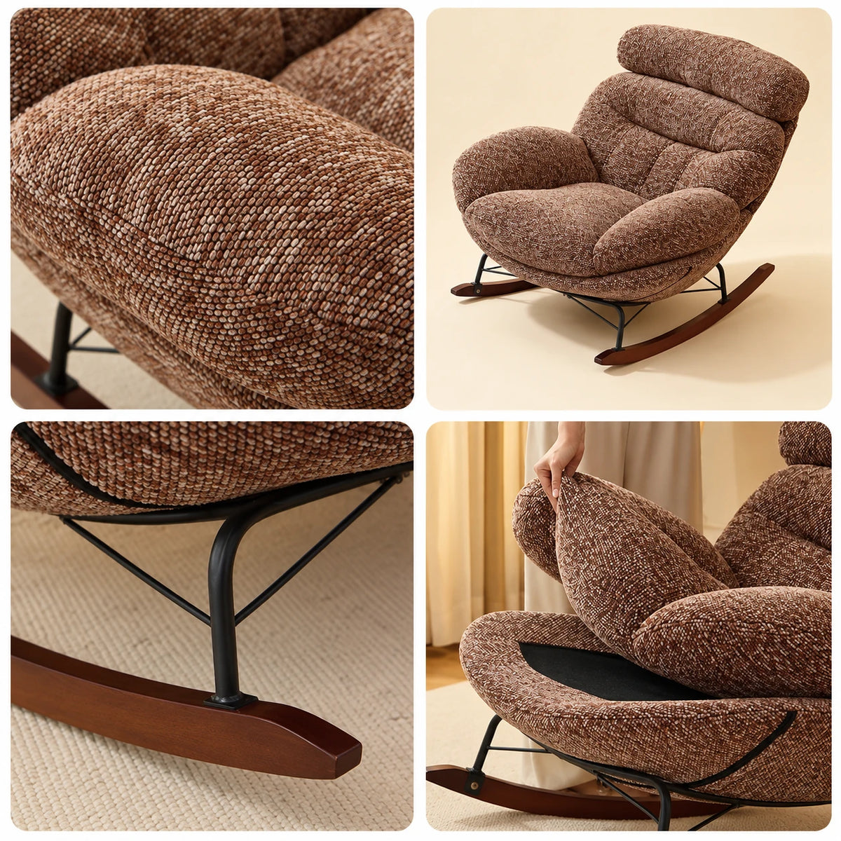 BOUNCI - Rocking Chair Lounge XXL Ultra Rembourré avec Repose-Pieds