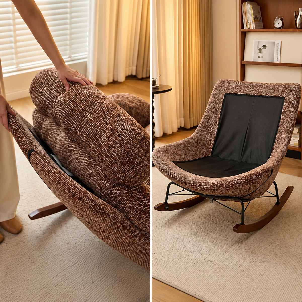 BOUNCI - Rocking Chair Lounge XXL Ultra Rembourré avec Repose-Pieds
