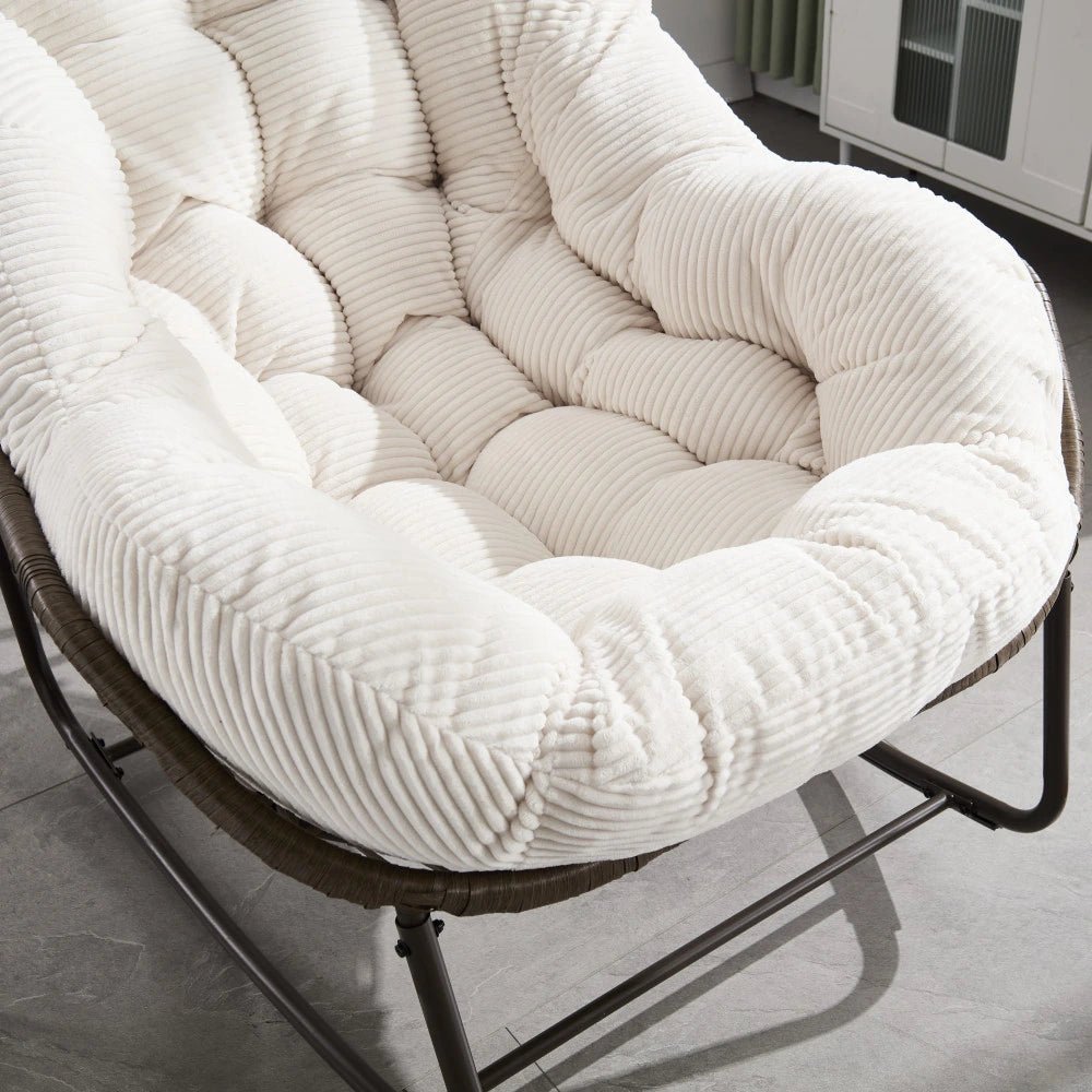 COCONA – Fauteuil à Bascule Papasan Rotin & Velours Côtelé