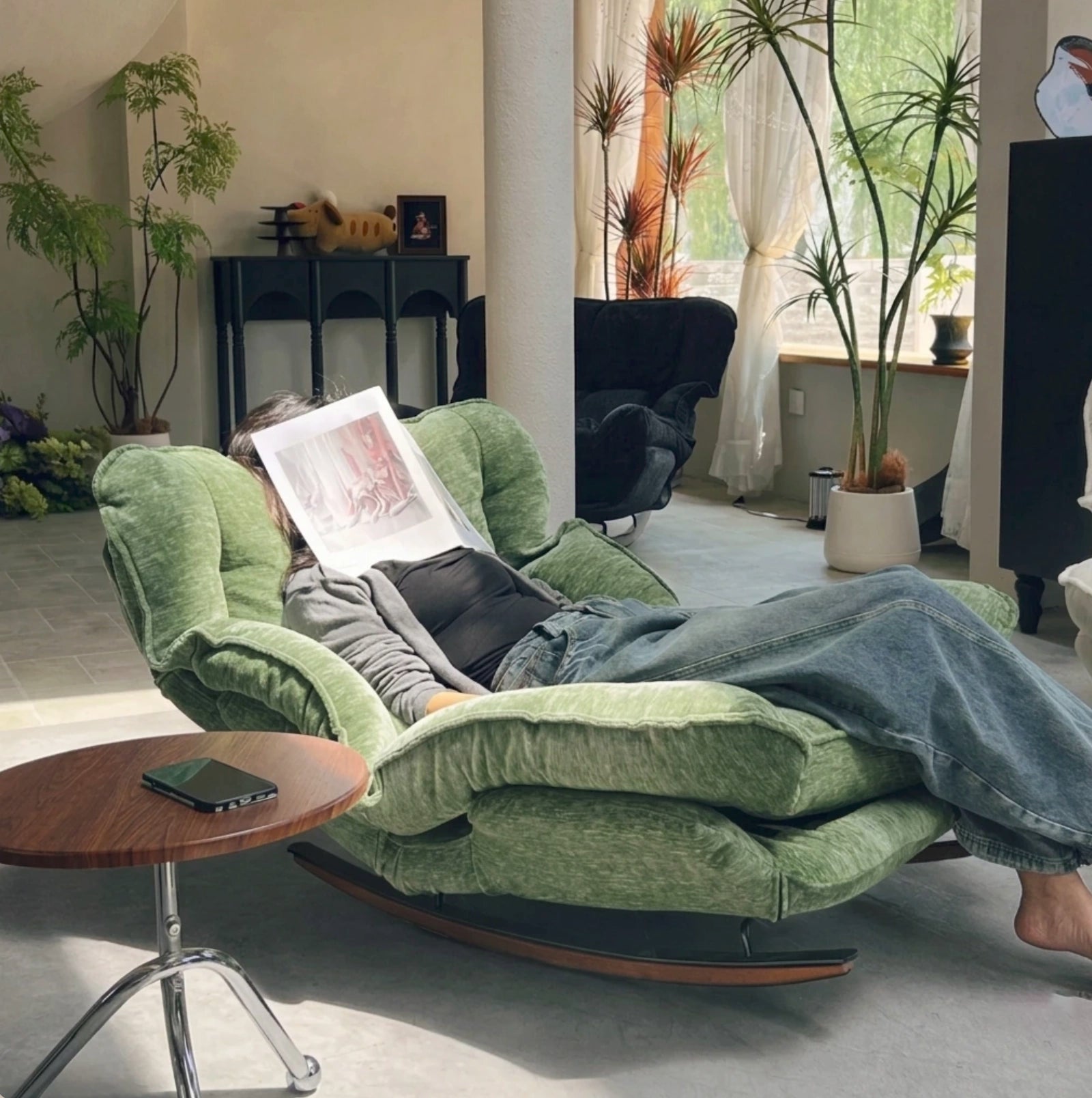 VELDA - Rocking Chair Paresseux Inclinable Doux