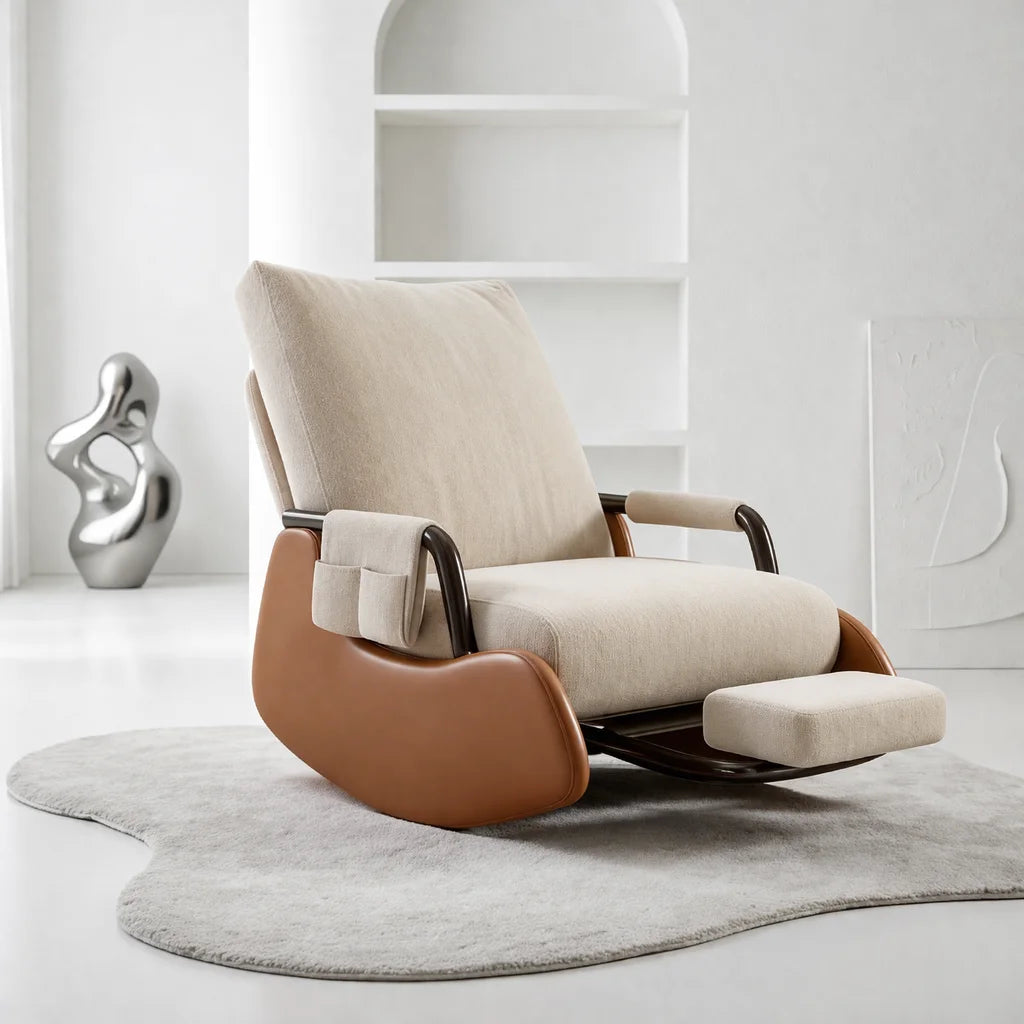 Fauteuil à bascule d’allaitement en velours côtelé Dossier Ajustable et repose-pieds | ALORA