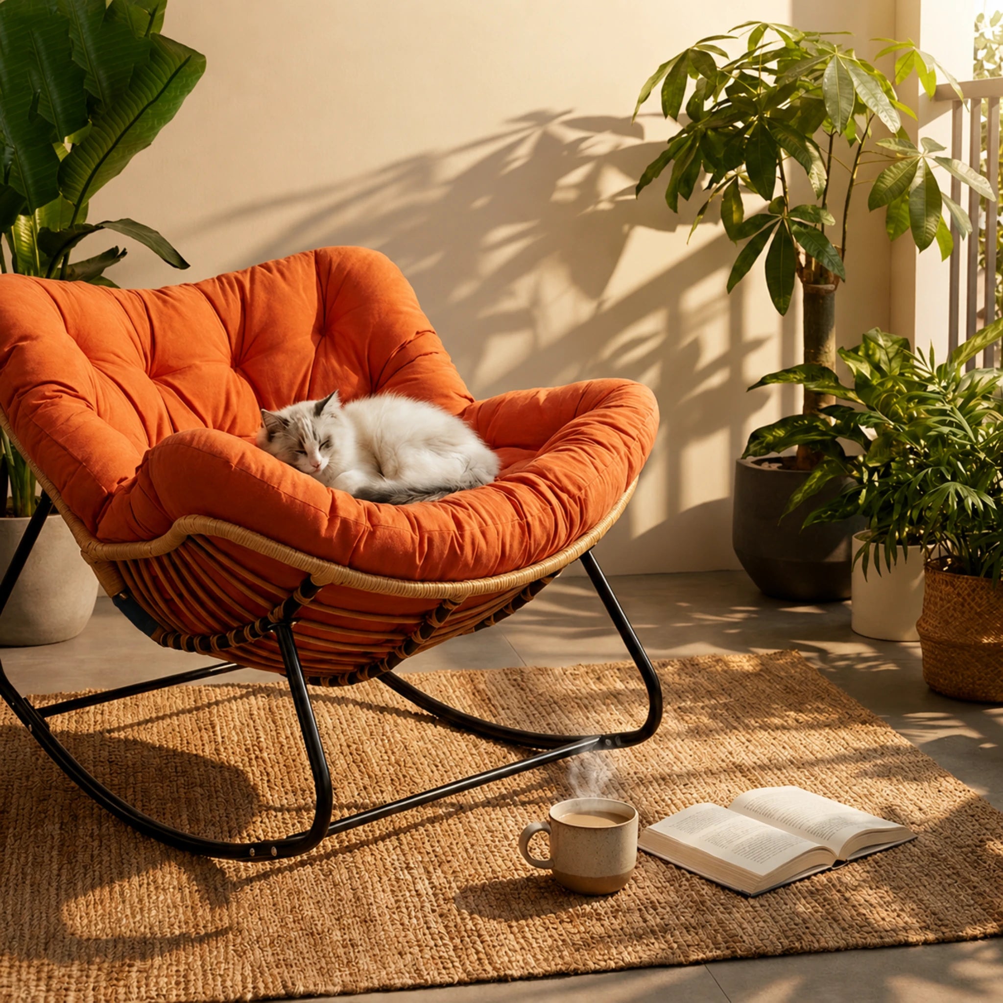 BOLMO - Rattan Rocking Chair & XXL All-Season Cushion