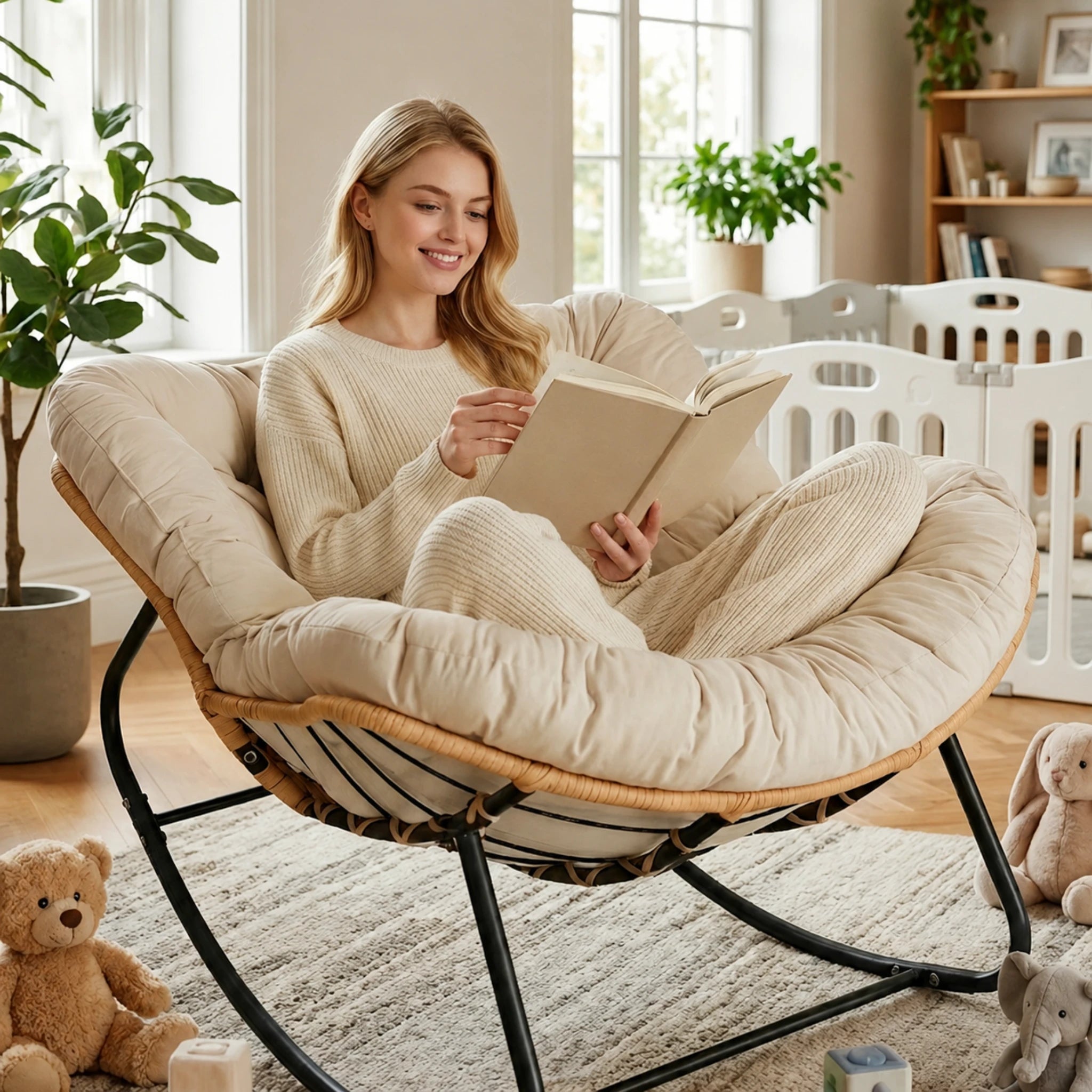 BOLMO - Rattan Rocking Chair & XXL All-Season Cushion