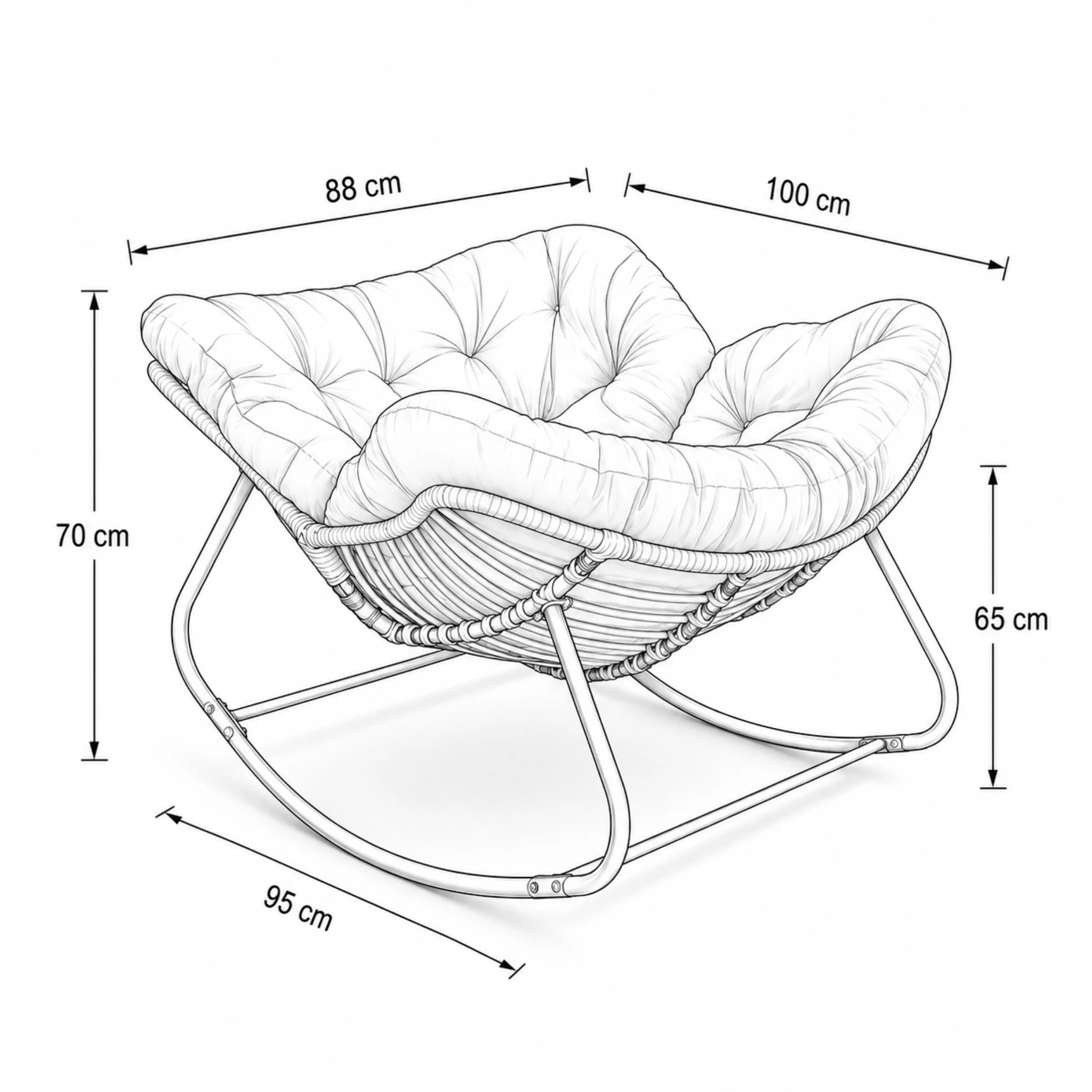 BOLMO - Rattan Rocking Chair & XXL All-Season Cushion