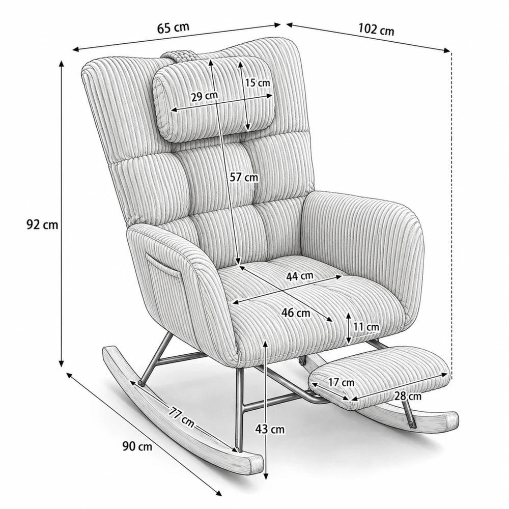 OLENA - Corduroy Cocoon Rocking Chair & Footrest