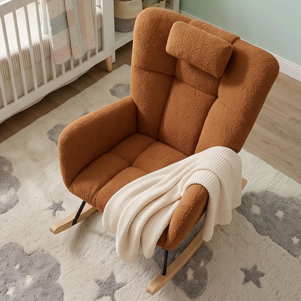 ROVKA, rocking chair allaitement en tissu teddy, vue de dessus