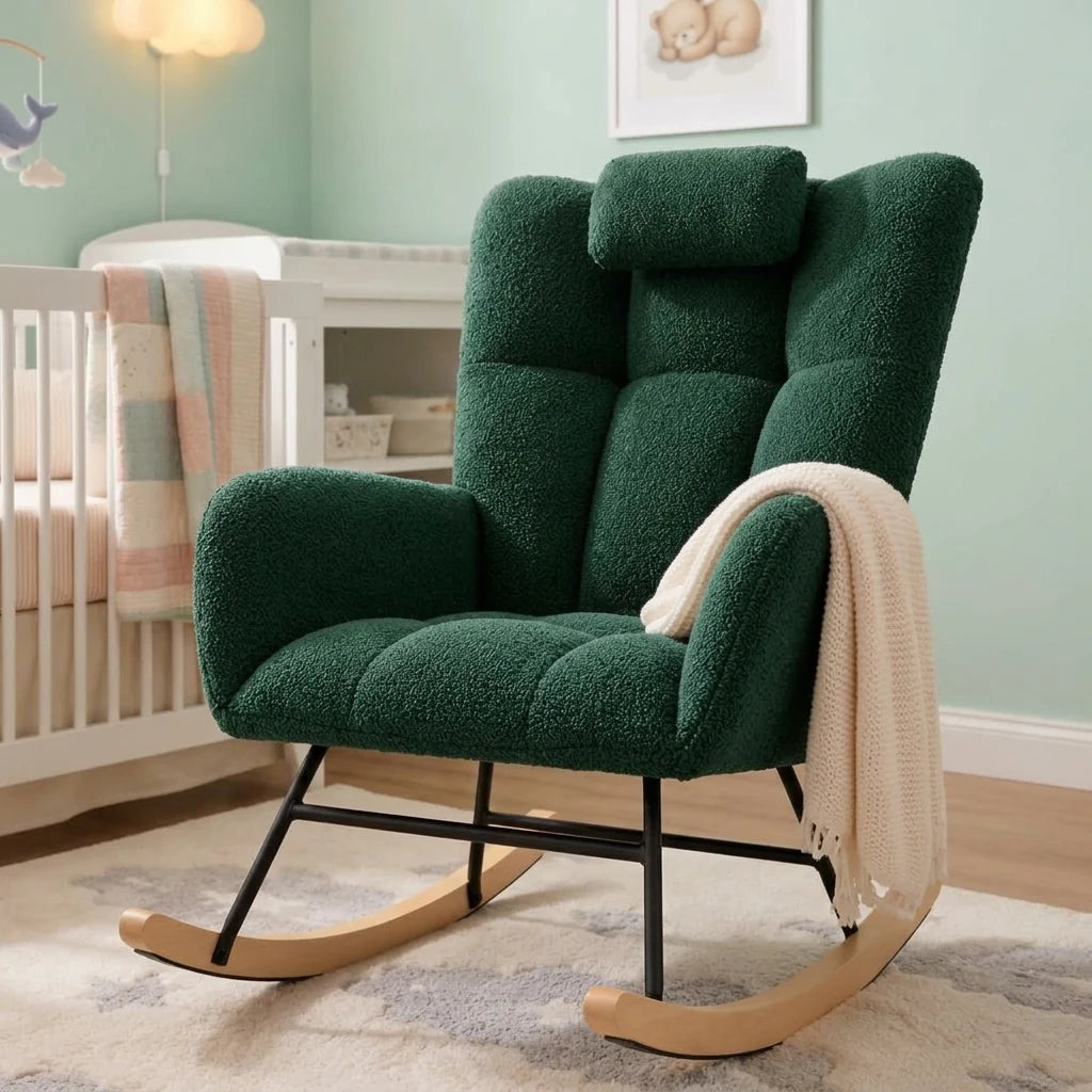 ROVKA, rocking chair allaitement en tissu teddy, coloris vert