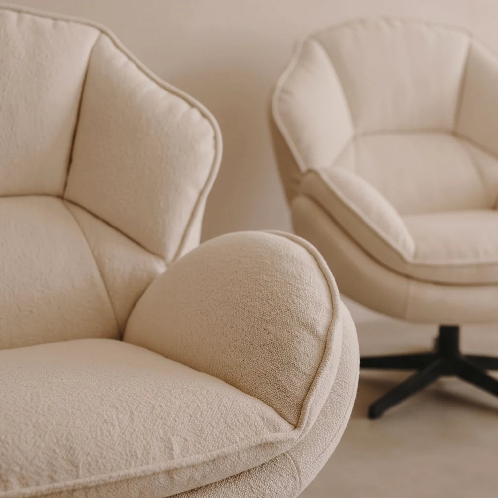 SELVA - Fauteuil Pivotant 360° Cocon en Tissu Chenille, Crème