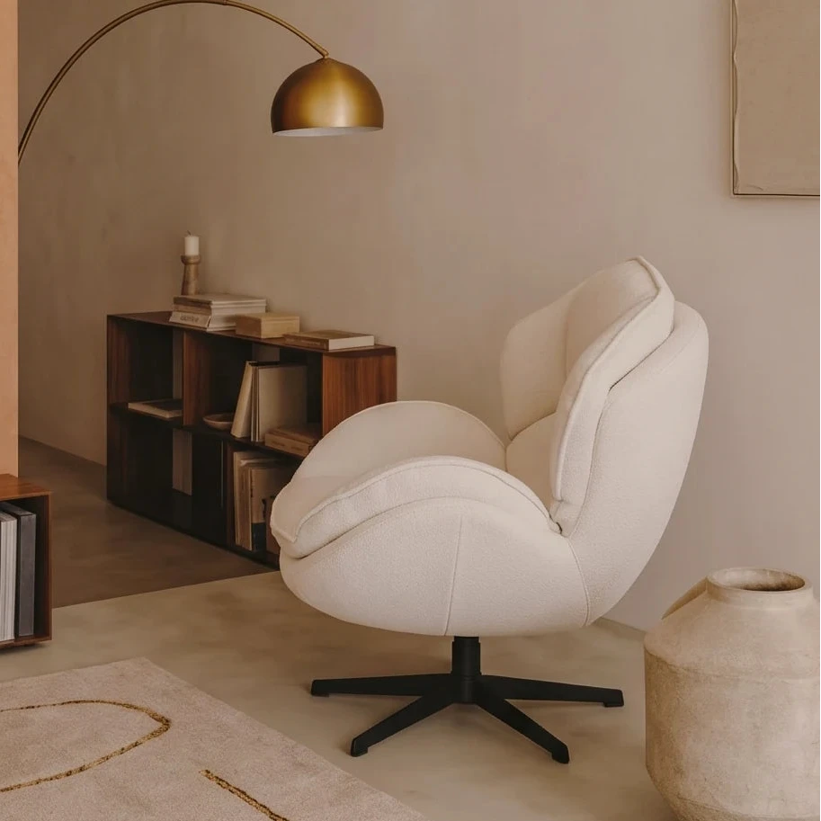 SELVA - Fauteuil Pivotant 360° Cocon en Tissu Chenille, Crème