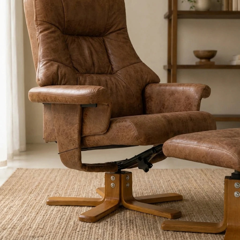 TOVA – Fauteuil Relax Inclinable 135° Pivotant avec Repose-pieds, Microfibre Marron