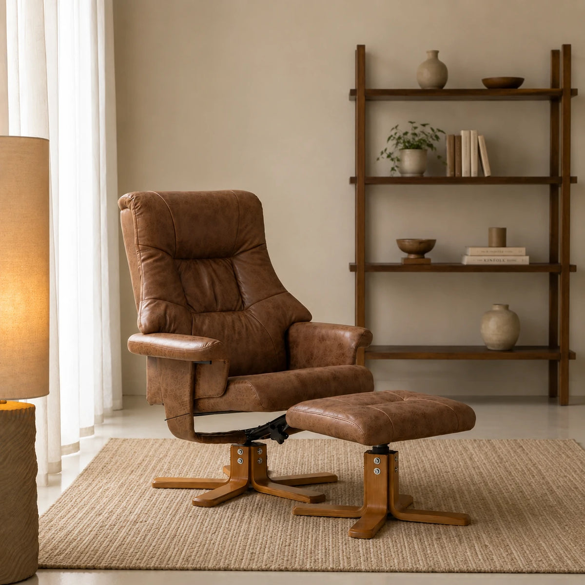 TOVA – Fauteuil Relax Inclinable 135° Pivotant avec Repose-pieds, Microfibre Marron