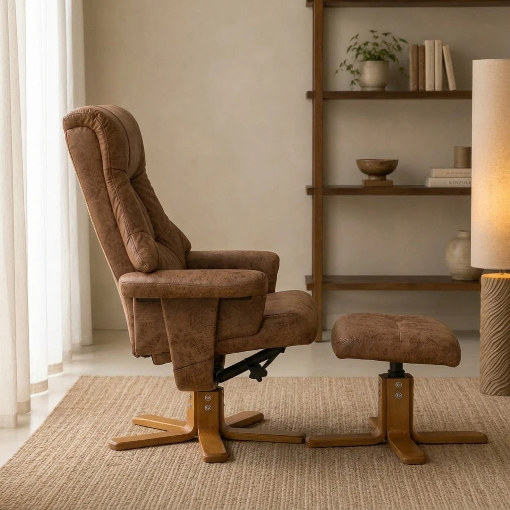 TOVA – Fauteuil Relax Inclinable 135° Pivotant avec Repose-pieds, Microfibre Marron